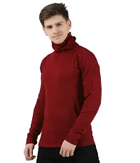 Men's Maroon Solid Cotton High Neck T Shirt-thumb1