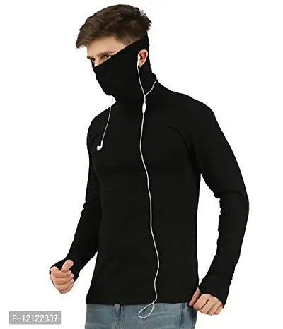 TEES PARK Men's Cotton Full Sleeves High Cowl Neck Mask T-Shirt-thumb0