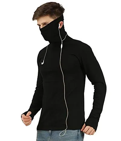 TEES PARK Men's Full Sleeves High Cowl Neck Mask T-Shirt