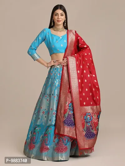 Women  Jacquard Semi Stitched Lehenga Choli-thumb0