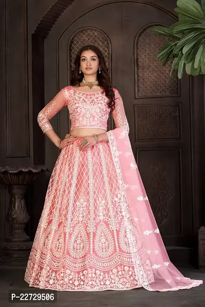 Stylish Peach NET  Lehenga Choli Set For Women-thumb2