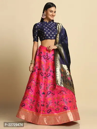 Stylish Pink Jacquard Silk  Lehenga Choli Set For Women-thumb0