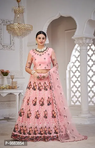 Women  Net Semi Stitched Lehenga Choli-thumb0