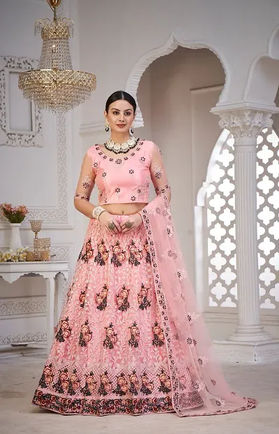 Women Net Semi Stitched Lehenga Choli