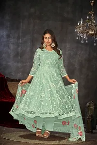 Elegant Green Net Embroidered Dress Material with Dupatta For Women-thumb1