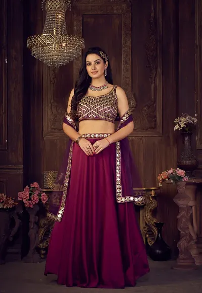 Women Art Silk Semi Stitched Lehenga Choli