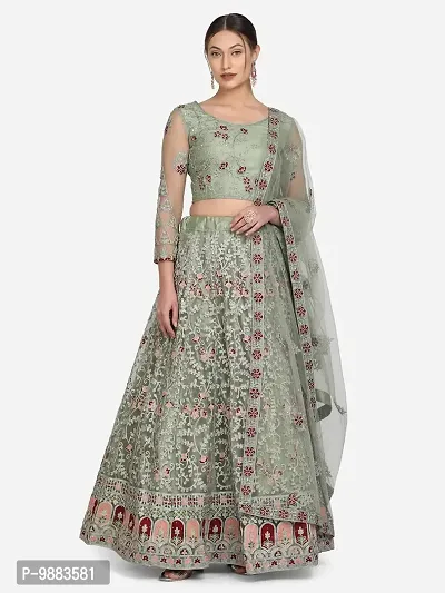 Women  Net Semi Stitched Lehenga Choli-thumb0