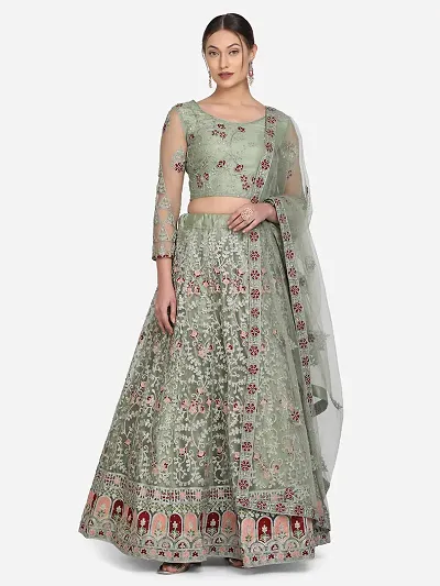 Color Net Fabric Lehenga With Embroidery Work For Women