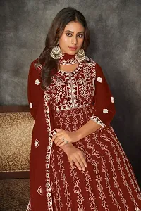 Elegant Maroon Net Embroidered Dress Material with Dupatta For Women-thumb2