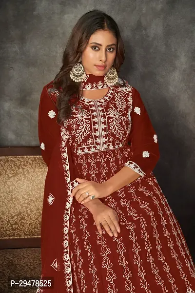 Elegant Maroon Net Embroidered Dress Material with Dupatta For Women-thumb3