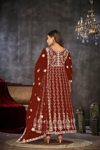 Elegant Maroon Net Embroidered Dress Material with Dupatta For Women-thumb3