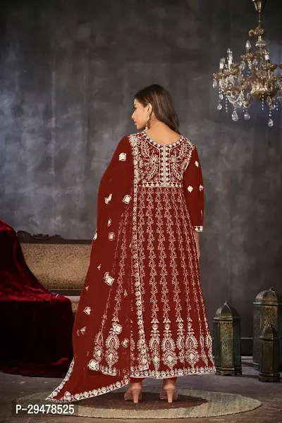 Elegant Maroon Net Embroidered Dress Material with Dupatta For Women-thumb4