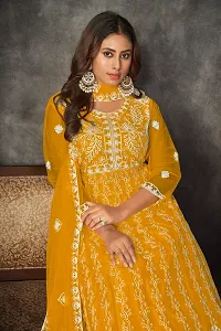 Elegant Mustard Net Embroidered Dress Material with Dupatta For Women-thumb2