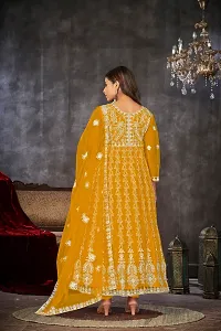 Elegant Mustard Net Embroidered Dress Material with Dupatta For Women-thumb3