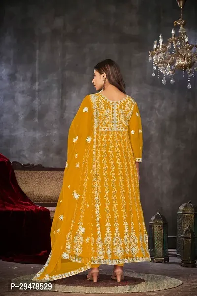 Elegant Mustard Net Embroidered Dress Material with Dupatta For Women-thumb4