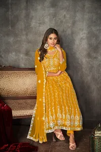 Elegant Mustard Net Embroidered Dress Material with Dupatta For Women-thumb1