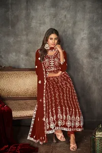 Elegant Maroon Net Embroidered Dress Material with Dupatta For Women-thumb1