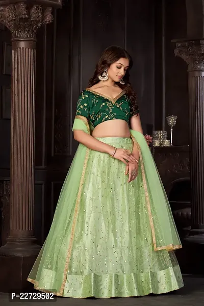 Stylish Green Net  Lehenga Choli Set For Women-thumb0