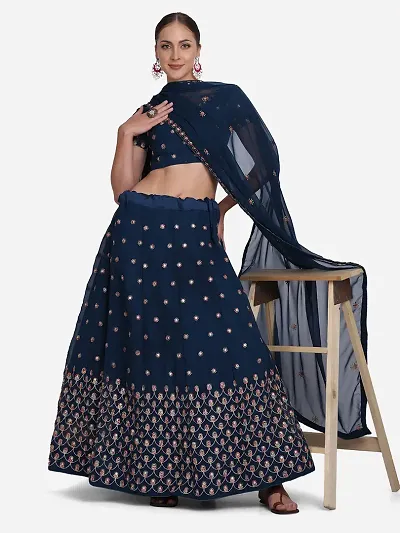 Women Georgette Semi Stitched Lehenga Choli