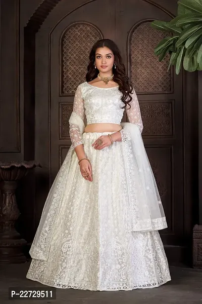 Stylish White NET  Lehenga Choli Set For Women