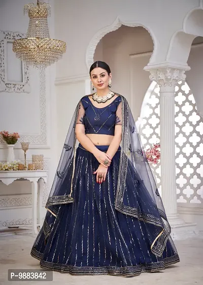 Women  Net Semi Stitched Lehenga Choli