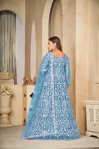 Elegant Blue Net Embroidered Dress Material with Dupatta For Women-thumb2