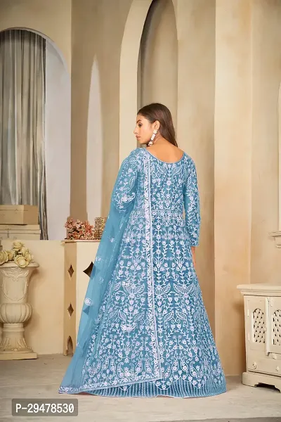 Elegant Blue Net Embroidered Dress Material with Dupatta For Women-thumb3