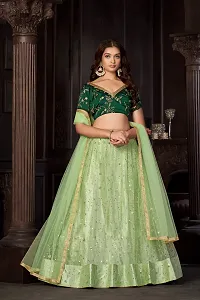 Stylish Green Net  Lehenga Choli Set For Women-thumb1