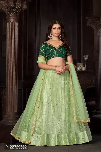 Stylish Green Net  Lehenga Choli Set For Women-thumb2