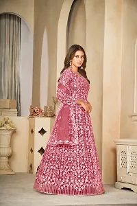 Elegant Peach Net Embroidered Dress Material with Dupatta For Women-thumb1