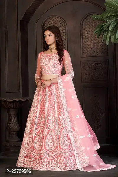 Stylish Peach NET  Lehenga Choli Set For Women-thumb3