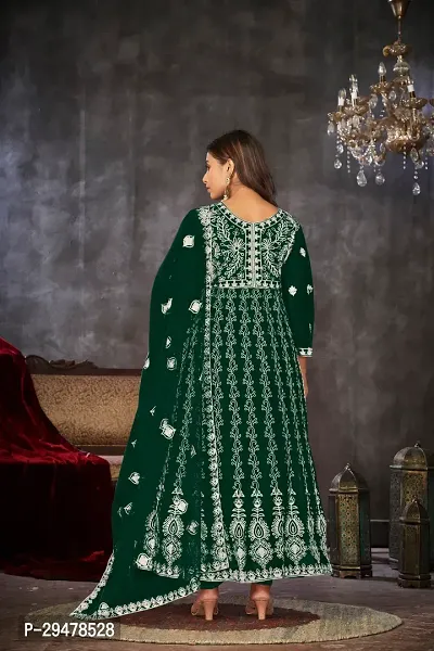 Elegant Green Net Embroidered Dress Material with Dupatta For Women-thumb4