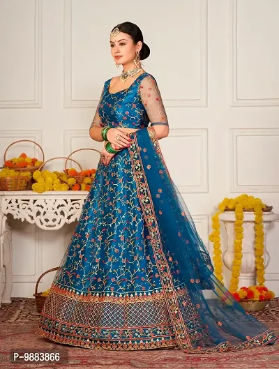 Women  Net Semi Stitched Lehenga Choli-thumb4