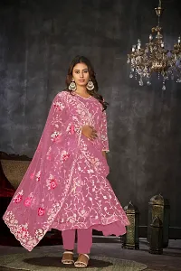 Elegant Pink Net Embroidered Dress Material with Dupatta For Women-thumb1