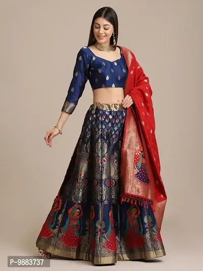 Women  Jacquard Semi Stitched Lehenga Choli-thumb3