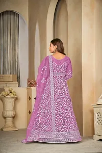 Elegant Purple Net Embroidered Dress Material with Dupatta For Women-thumb2