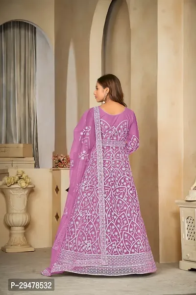 Elegant Purple Net Embroidered Dress Material with Dupatta For Women-thumb3