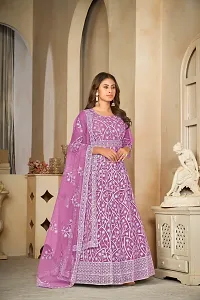 Elegant Purple Net Embroidered Dress Material with Dupatta For Women-thumb1