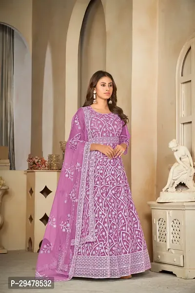 Elegant Purple Net Embroidered Dress Material with Dupatta For Women-thumb2