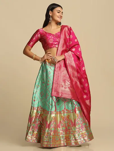 Women Art Silk Jacquard Semi Stitched Lehenga Choli