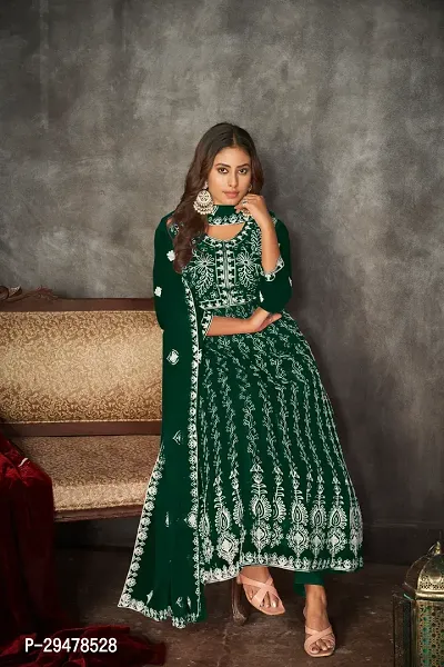 Elegant Green Net Embroidered Dress Material with Dupatta For Women-thumb0