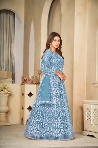 Elegant Blue Net Embroidered Dress Material with Dupatta For Women-thumb1