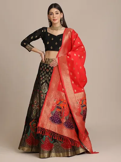 Women Art Silk Jacquard Semi Stitched Lehenga Choli
