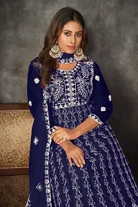 Elegant Blue Net Embroidered Dress Material with Dupatta For Women-thumb2