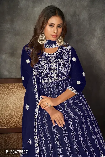 Elegant Blue Net Embroidered Dress Material with Dupatta For Women-thumb3