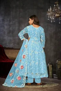 Elegant Blue Net Embroidered Dress Material with Dupatta For Women-thumb2