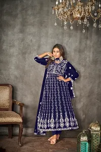 Elegant Blue Net Embroidered Dress Material with Dupatta For Women-thumb1