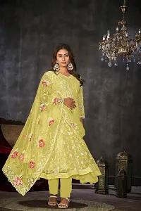 Elegant Yellow Net Embroidered Dress Material with Dupatta For Women-thumb1