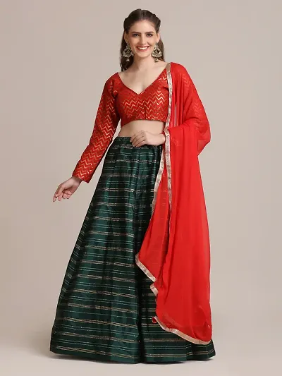 Women Jacquard Semi Stitched Lehenga Choli