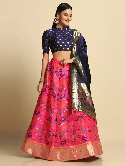 Women Jacquard Semi Stitched Lehenga Choli